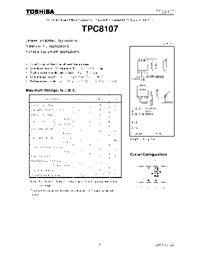 Various TPC8107 - TOSHIBA Field Effect Transistor Silicon P Channel MOS Type (U-MOSIII)  . Electronic Components Datasheets Various TPC8107 - TOSHIBA Field Effect Transistor Silicon P Channel MOS Type (U-MOSIII).pdf