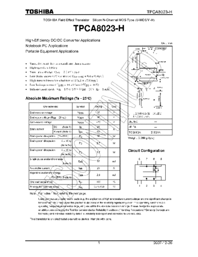 Various TPCA8023-H  . Electronic Components Datasheets Various TPCA8023-H.pdf