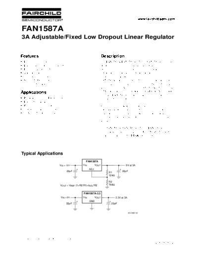 Various fairchild datasheet fan1587a linear regulator 3a 105  . Electronic Components Datasheets Various fairchild_datasheet_fan1587a_linear_regulator_3a_105.pdf