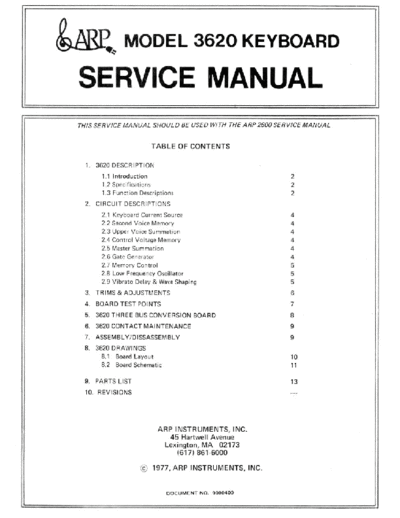 ARP Arp 2600 3620 Duophonic KyBd Service Manual  . Rare and Ancient Equipment ARP Arp 2600 3620 Duophonic KyBd Service Manual.pdf