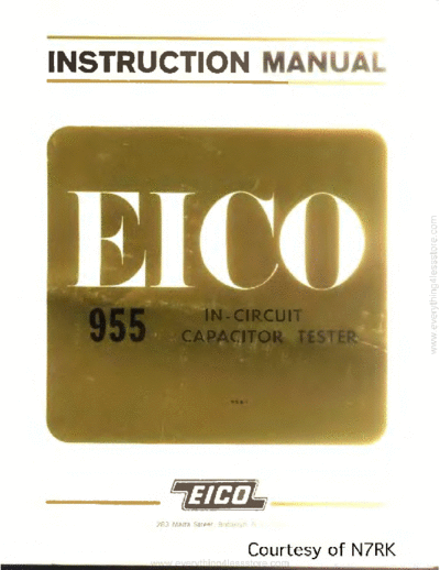 Eico eico model 955 in-circuit capictor tester  . Rare and Ancient Equipment Eico eico_model_955_in-circuit_capictor_tester.pdf