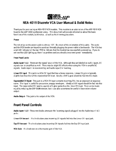 NEA NEA 5F4019 VCA Build Notes and User Manual  . Rare and Ancient Equipment NEA NEA_5F4019_VCA_Build_Notes_and_User_Manual.pdf