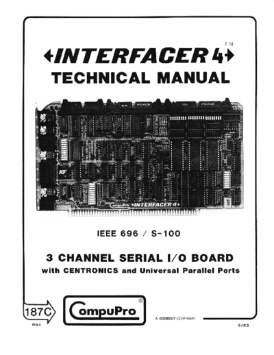 compupro 187C Interfacer 4 Technical Manual May83  . Rare and Ancient Equipment compupro 187C_Interfacer_4_Technical_Manual_May83.pdf