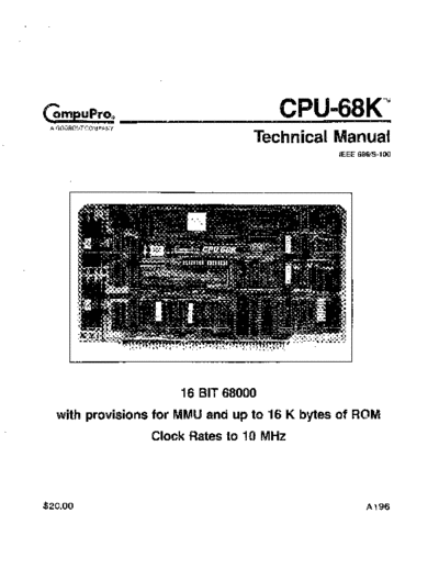 compupro A196 CPU-68K Technical Manual Nov83  . Rare and Ancient Equipment compupro A196_CPU-68K_Technical_Manual_Nov83.pdf