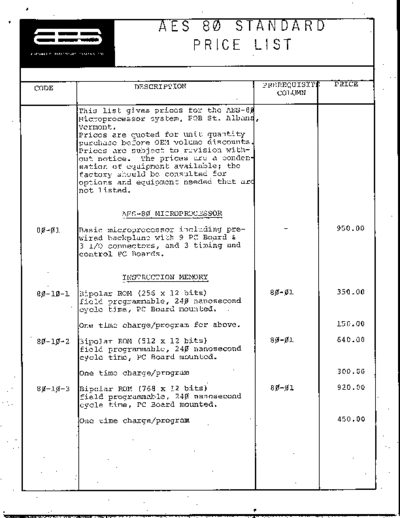 aes AES-80 Standard Price List  . Rare and Ancient Equipment aes AES-80_Standard_Price_List.pdf