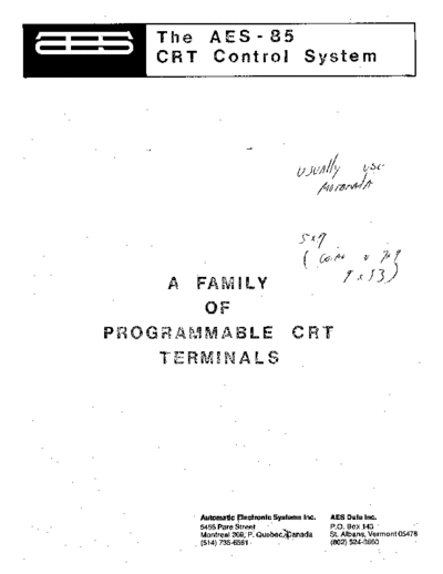 aes -85 CRT Control System  . Rare and Ancient Equipment aes AES-85_CRT_Control_System.pdf