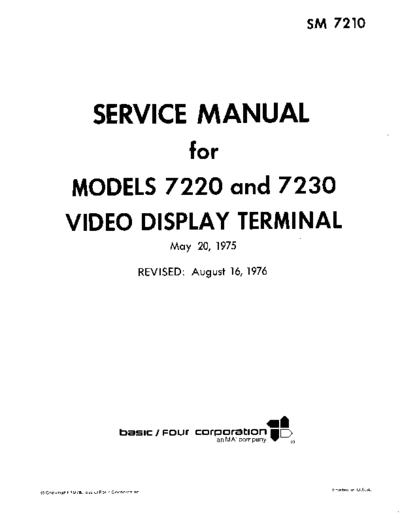 basicFour SM7210 7220 7230 Video Terminal Service Manual Aug76  . Rare and Ancient Equipment basicFour SM7210_7220_7230_Video_Terminal_Service_Manual_Aug76.pdf