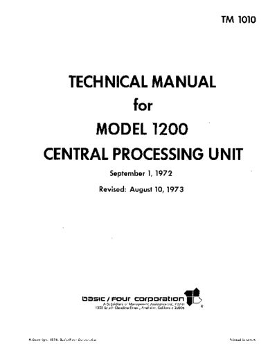 basicFour TM1010 Model 1200 CPU Tech Man Aug73  . Rare and Ancient Equipment basicFour TM1010_Model_1200_CPU_Tech_Man_Aug73.pdf