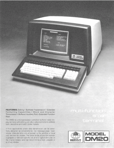 beehive BM1912RAM08-A Model DM20 Data Sheet March1980  . Rare and Ancient Equipment beehive BM1912RAM08-A_Model_DM20_Data_Sheet_March1980.pdf