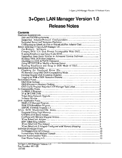 3Com 4814-00 3+Open LAN Manager 1.0 Release Notes Oct88  3Com 3+Open 4814-00_3+Open_LAN_Manager_1.0_Release_Notes_Oct88.pdf