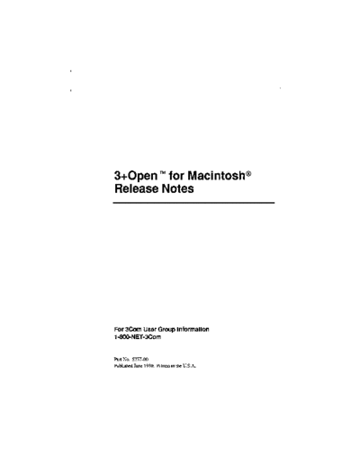 3Com 5377-00 3+Open for Macintosh Release Notes Jun90  3Com 3+Open 5377-00_3+Open_for_Macintosh_Release_Notes_Jun90.pdf