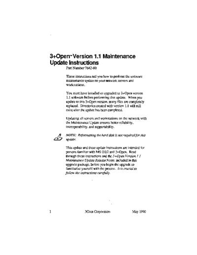 3Com 7642-00 3+Open Version 1.1 Maintenance Update Instructions May90  3Com 3+Open 7642-00_3+Open_Version_1.1_Maintenance_Update_Instructions_May90.pdf