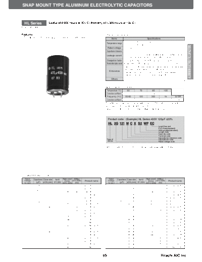 Hitachi [snap-in] HL Series  . Electronic Components Datasheets Passive components capacitors Hitachi Hitachi [snap-in] HL Series.pdf