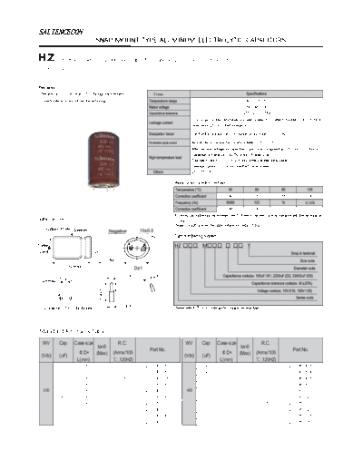 Saliencecon [snap-in] HZ Series  . Electronic Components Datasheets Passive components capacitors Saliencecon Saliencecon [snap-in] HZ Series.pdf