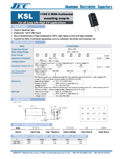 JEC [lug-terminal] KSL Series  . Electronic Components Datasheets Passive components capacitors JEC JEC [lug-terminal] KSL Series.pdf