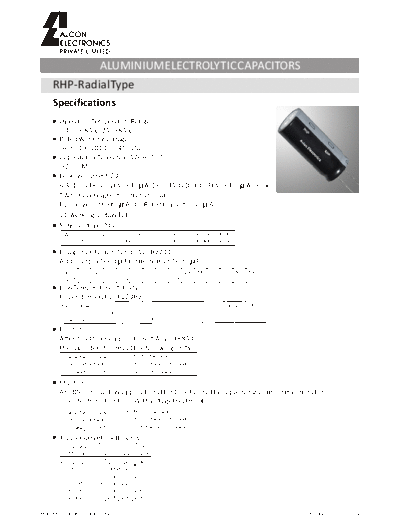 Alcon [radial thru-hole] RHP Series  . Electronic Components Datasheets Passive components capacitors Alcon Alcon [radial thru-hole] RHP Series.pdf