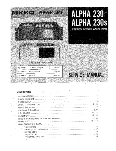 NIKKO hfe nikko alpha 230 230s service en  NIKKO Audio Alpha 230 hfe_nikko_alpha_230_230s_service_en.pdf