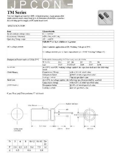 JPCON [radial thru-hole] TM Series Series  . Electronic Components Datasheets Passive components capacitors JPCON JPCON [radial thru-hole] TM Series Series.pdf