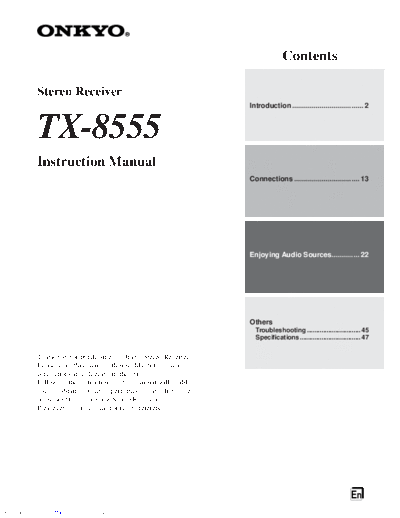 ONKYO tx8555 user manual  ONKYO Audio TX-8555 tx8555 user manual.pdf