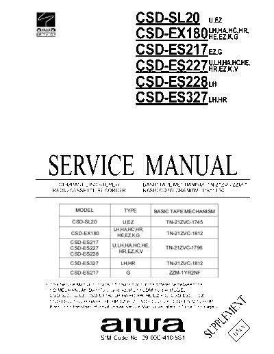 AIWA 09-00C-410-5S1 CSD-SL20 EX180 ES217 ES227 ES228 ES327 Supplement  AIWA Audio CSD-SL20 EX180 ES217 ES227 AIWA_09-00C-410-5S1_CSD-SL20_EX180_ES217_ES227_ES228_ES327_Supplement.pdf