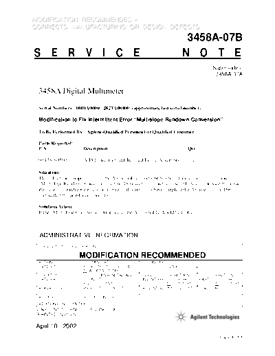 Agilent 3458A-07B  Agilent 3458A service 3458A-07B.pdf