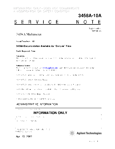 Agilent 3458A-10A  Agilent 3458A service 3458A-10A.pdf