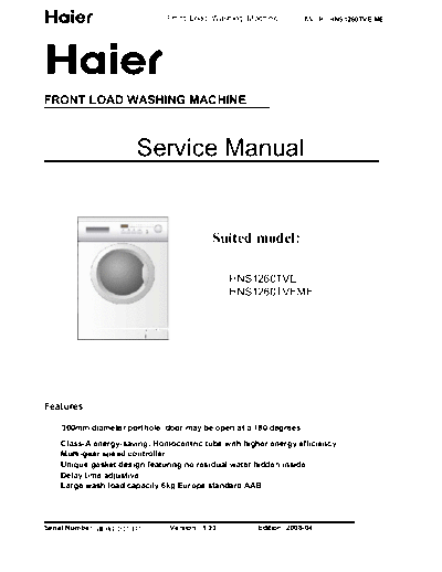 HAIER HAIER HNS1260TVE HNS1260TVEME  HAIER Washing Machine HNS1260TVE HNS1260TVEME HAIER_HNS1260TVE_HNS1260TVEME.pdf