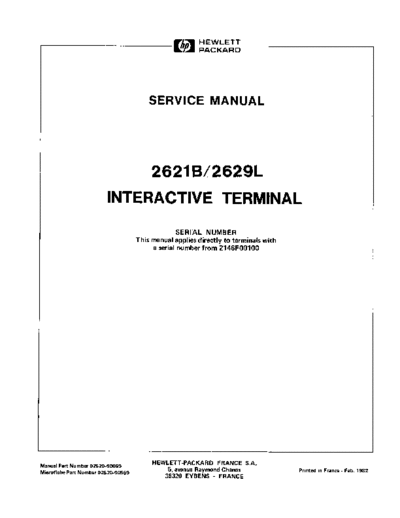 HP 02620-90069 2621B 2629L Service Feb82  HP terminal 262x 02620-90069_2621B_2629L_Service_Feb82.pdf