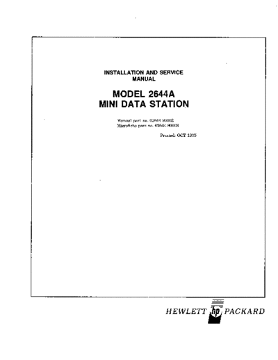 HP 02644-90002 2644A Service Oct75  HP terminal 264x 02644-90002_2644A_Service_Oct75.pdf