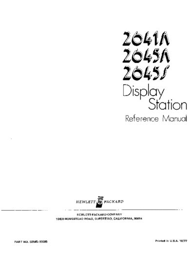 HP 02645-90005 2645 Reference Oct77  HP terminal 264x 02645-90005_2645_Reference_Oct77.pdf