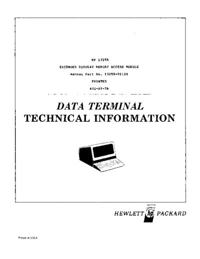 HP 13255-91124 Extended Display Memory Access Module Aug76  HP terminal 264x 13255-91124_Extended_Display_Memory_Access_Module_Aug76.pdf