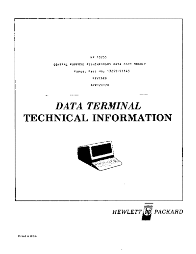 HP 13255-91143 General Purpose Async Data Comm Apr78  HP terminal 264x 13255-91143_General_Purpose_Async_Data_Comm_Apr78.pdf