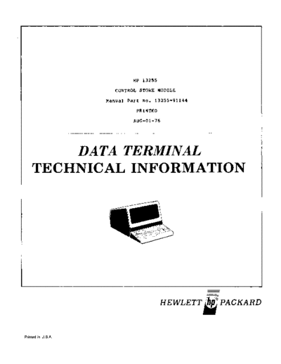 HP 13255-91144 Control Store Module Aug76  HP terminal 264x 13255-91144_Control_Store_Module_Aug76.pdf