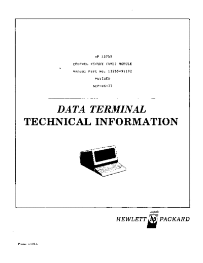 HP 13255-91192 Control Memory AMD Module Sep77  HP terminal 264x 13255-91192_Control_Memory_AMD_Module_Sep77.pdf