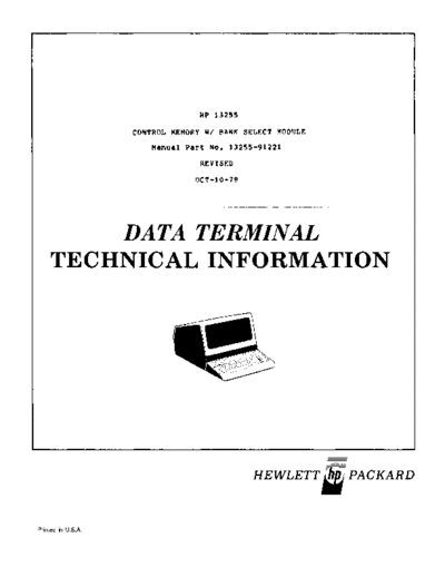 HP 13255-91221 Control Memory With Bank Select Module Oct78  HP terminal 264x 13255-91221_Control_Memory_With_Bank_Select_Module_Oct78.pdf