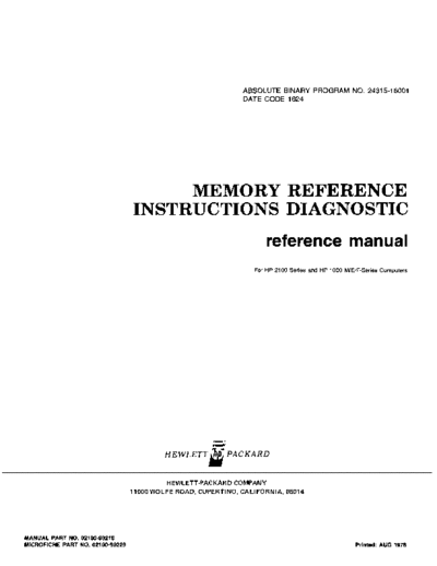 HP 02100-90218 Aug-1976  HP 1000 Diagnostics 02100-90218_Aug-1976.pdf