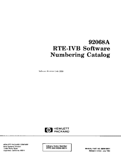 HP 92068-90011 92068A RTE-IVB Software Numbering Catalog Jul80  HP 1000 RTE-IVB 92068-90011_92068A_RTE-IVB_Software_Numbering_Catalog_Jul80.pdf