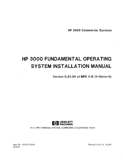 HP 32033-90046 HP 3000 FOS Installation G.03.05 V-Delta-5 Jan89  HP 3000 mpeV 32033-90046_HP_3000_FOS_Installation_G.03.05_V-Delta-5_Jan89.pdf