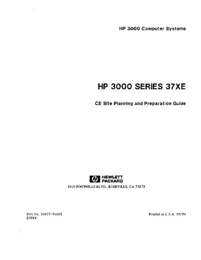 HP 30457-90008 HP 3000 Series 37XE CE Site Planning Sep84  HP 3000 series37 30457-90008_HP_3000_Series_37XE_CE_Site_Planning_Sep84.pdf
