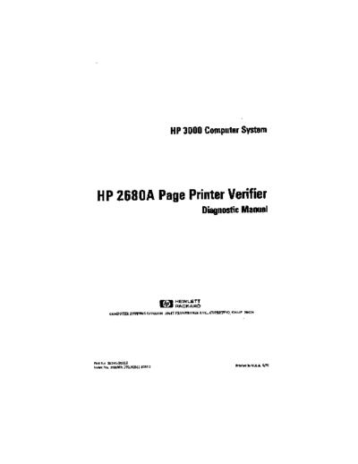 HP 30341-90013 HP 2680A Page Printer Verifier Diagnostic Manual May1981  HP 3000 diagnostics 30341-90013_HP_2680A_Page_Printer_Verifier_Diagnostic_Manual_May1981.pdf