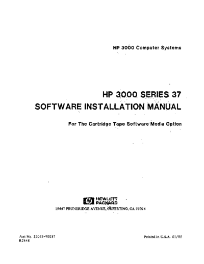 HP 32033-90037 HP3000 Series 37 Software Installation Jan85  HP 3000 series37 32033-90037_HP3000_Series_37_Software_Installation_Jan85.pdf