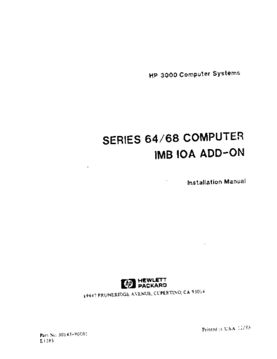 HP 30143-90001 Series 64 68 IMB IOA Add-On Installation Dec83  HP 3000 series60 30143-90001_Series_64_68_IMB_IOA_Add-On_Installation_Dec83.pdf