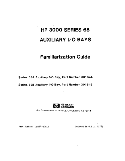 HP 30164-90013 Series 68 Auxiliary IO Bays Familiarization Guide Jul83  HP 3000 series60 30164-90013_Series_68_Auxiliary_IO_Bays_Familiarization_Guide_Jul83.pdf