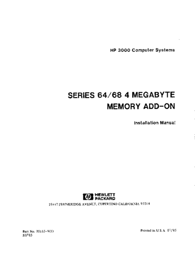 HP 30165-9000x Series 64 68 4 Megabyte Memory Add-On Installation Jul85  HP 3000 series60 30165-9000x_Series_64_68_4_Megabyte_Memory_Add-On_Installation_Jul85.pdf