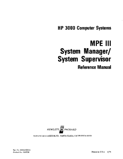 HP 30000-90014 mpeIIIsysmgr Upd1 Nov78  HP 3000 mpeIII 30000-90014_mpeIIIsysmgr_Upd1_Nov78.pdf