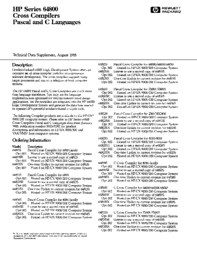 HP 5953-9288   Series 64800 Cross Compilers Pascal and C Languages Technical Data Supplement Aug-1985  HP 64000 brochures 5953-9288_HP_Series_64800_Cross_Compilers_Pascal_and_C_Languages_Technical_Data_Supplement_Aug-1985.pdf