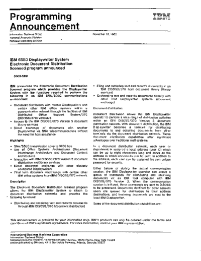 IBM 5608-SR8 6580 Displaywriter System Electronic Document Distribution Nov82  IBM 6580_Displaywriter productAnnoucements 5608-SR8_6580_Displaywriter_System_Electronic_Document_Distribution_Nov82.pdf