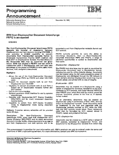 IBM 5799-BKE Host-Displaywriter Document Interchange Nov82  IBM 6580_Displaywriter productAnnoucements 5799-BKE_Host-Displaywriter_Document_Interchange_Nov82.pdf