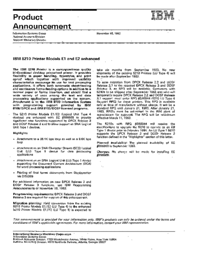 IBM IBM 5210 Printer Models E1 and E2 Nov82  IBM 6580_Displaywriter productAnnoucements IBM_5210_Printer_Models_E1_and_E2_Nov82.pdf