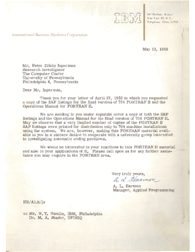 IBM 304349-CoverLetter  IBM 704 FORTRAN_II_Listing 304349-CoverLetter.pdf